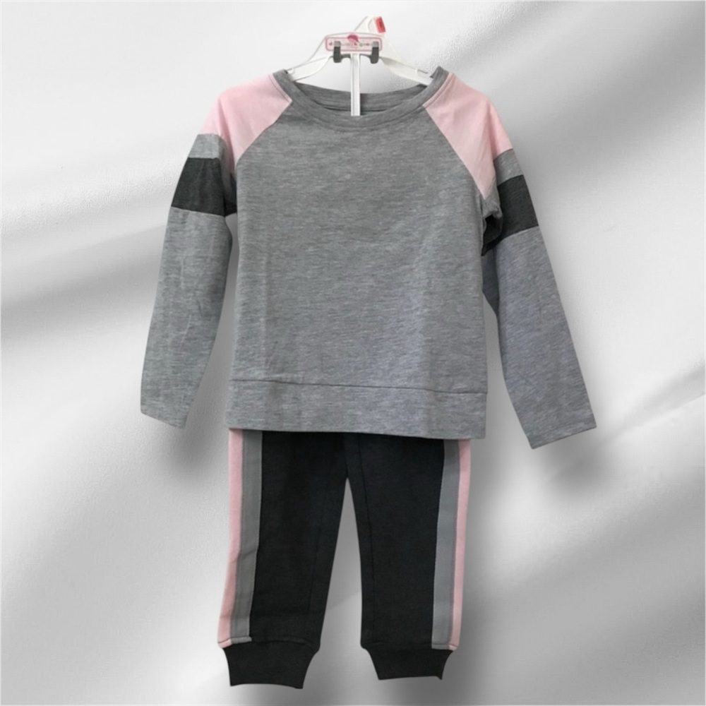 French Toast Gray and Pink Kids Two-piece Set